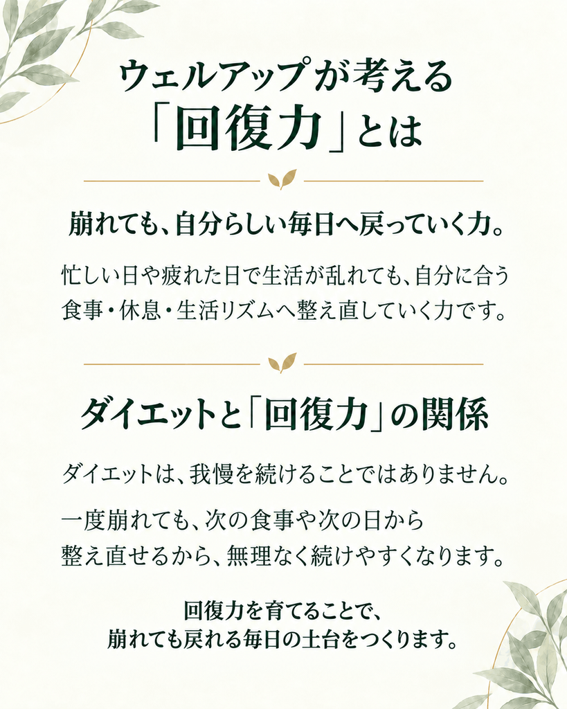 ウェルアップが考える回復力とダイエットの関係